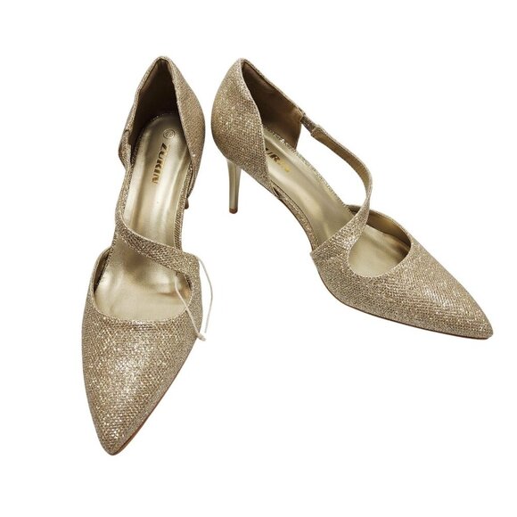 Zurin Glittery Pointed-Toe Heels Size 9.5 Champagne Sparkling Stilettos  Women - Picture 6 of 12
